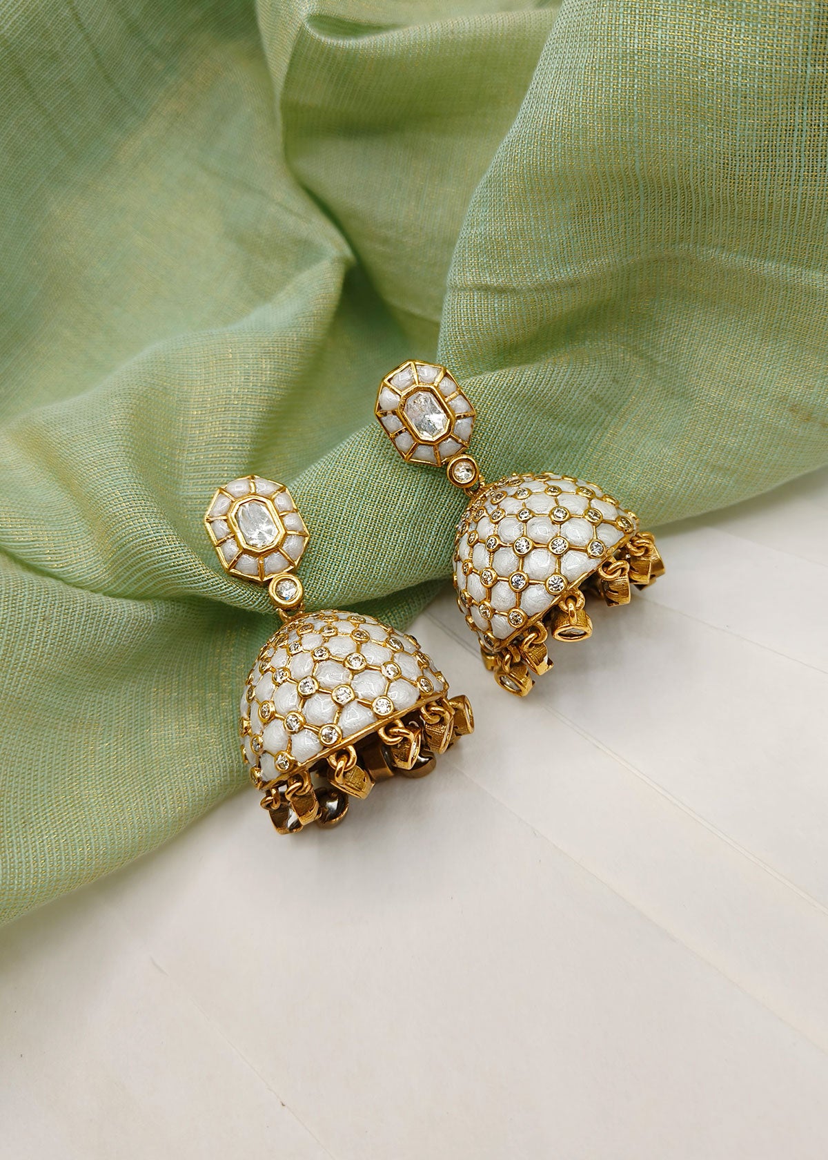 Ethnic Antique Gold Colourful Meenakari With Kundan And Cubic Zircon Jhumkas