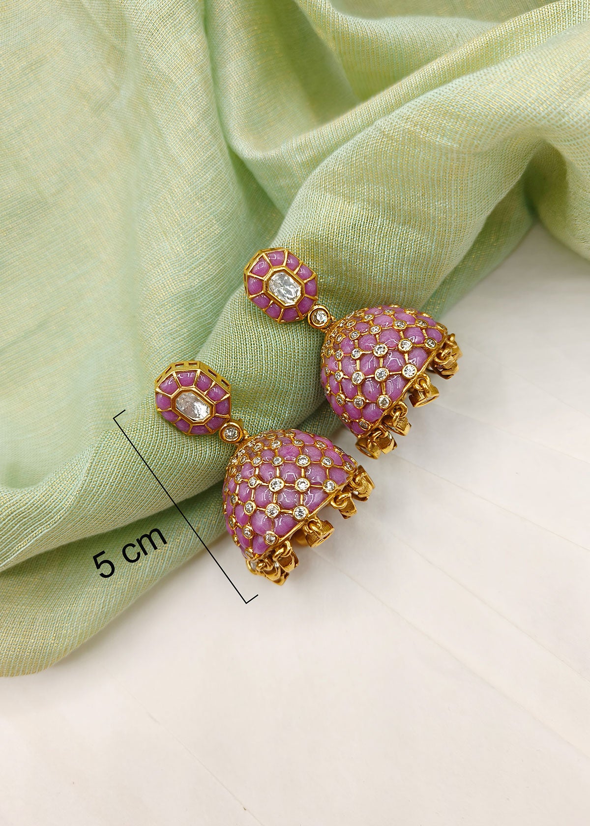 Ethnic Antique Gold Colourful Meenakari With Kundan And Cubic Zircon Jhumkas