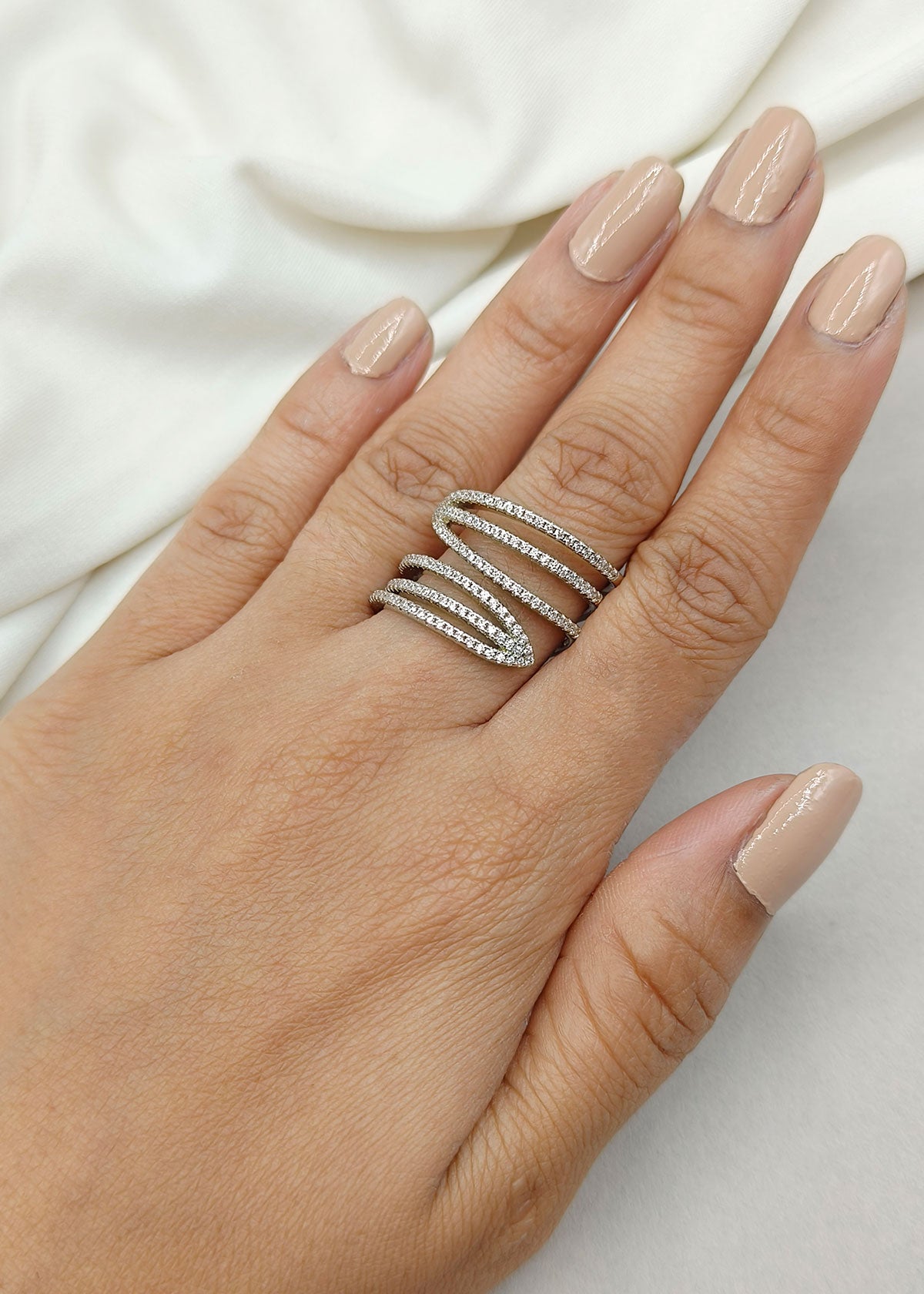 Adjustable 92.5 Sterling Silver Shiny Interleaved Surround Cubic Zircon Finger Ring For Women