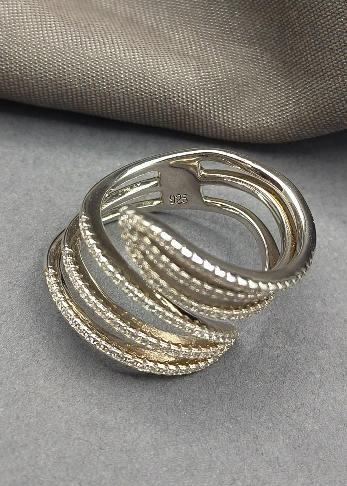 Adjustable 92.5 Sterling Silver Shiny Interleaved Surround Cubic Zircon Finger Ring For Women