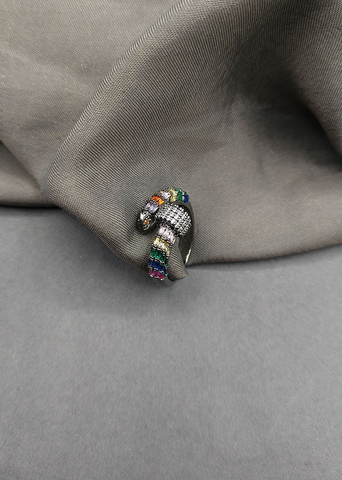 Unique Design Victorian Black Polish Multi Color Adjustable Ring For Women