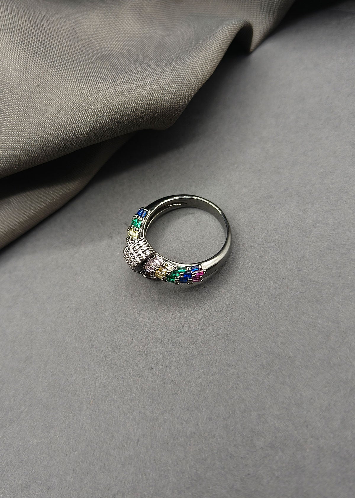 Unique Design Victorian Black Polish Multi Color Adjustable Ring For Women