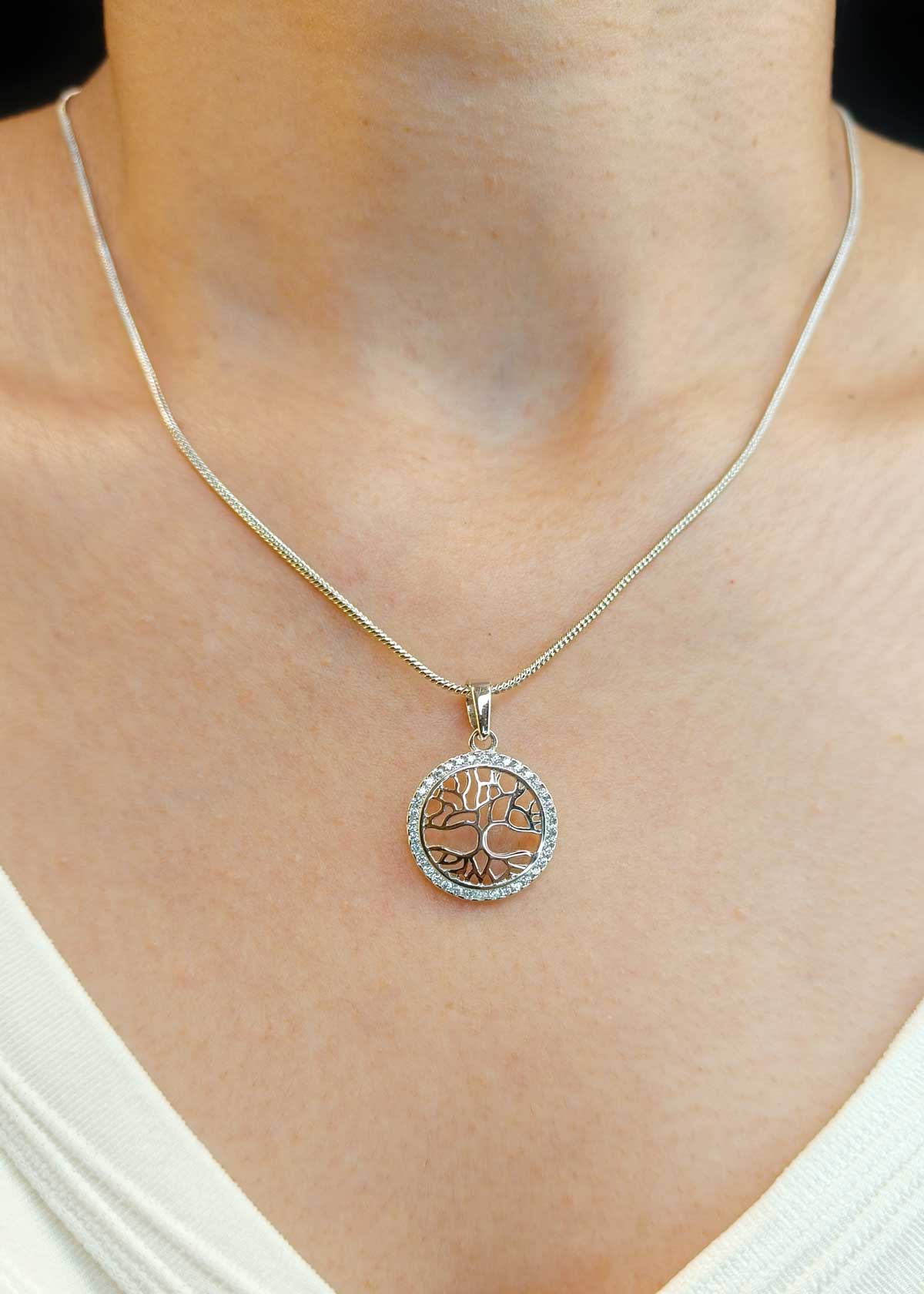 92.5 Sterling Silver Tree Zircon Pendant