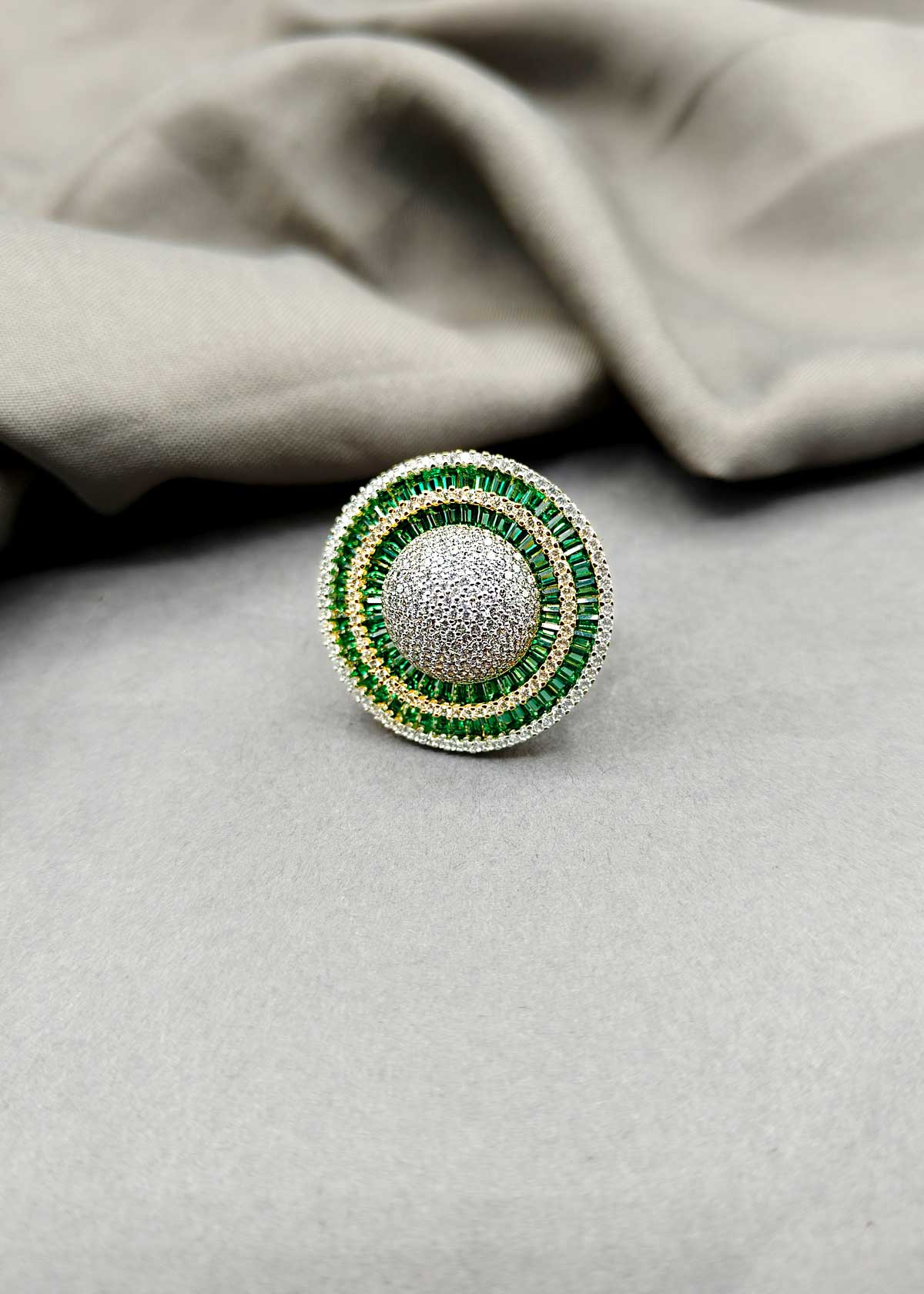 Stunning Big Circular Design Zircon Adjustable Finger Ring For Women