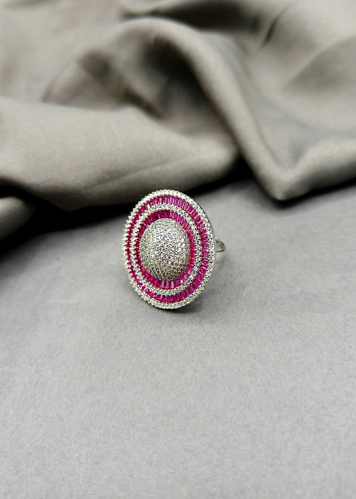 Stunning Big Circular Design Zircon Adjustable Finger Ring For Women