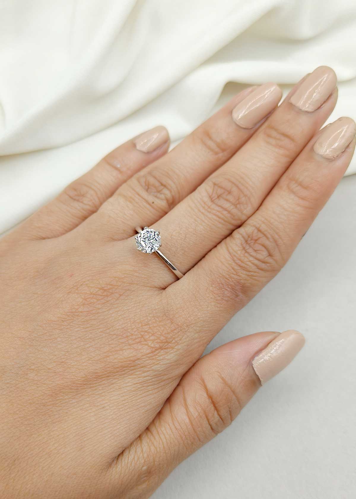 92.5 Sterling Silver Solitaire Diamond Adjustable Finger Ring For Women