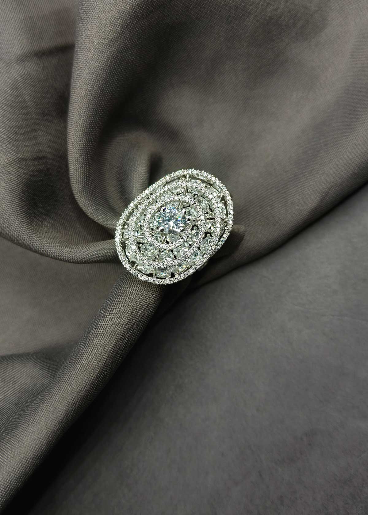 Cubic Zircon Twisted Layered Shape Big Adjustable Finger Ring For Women