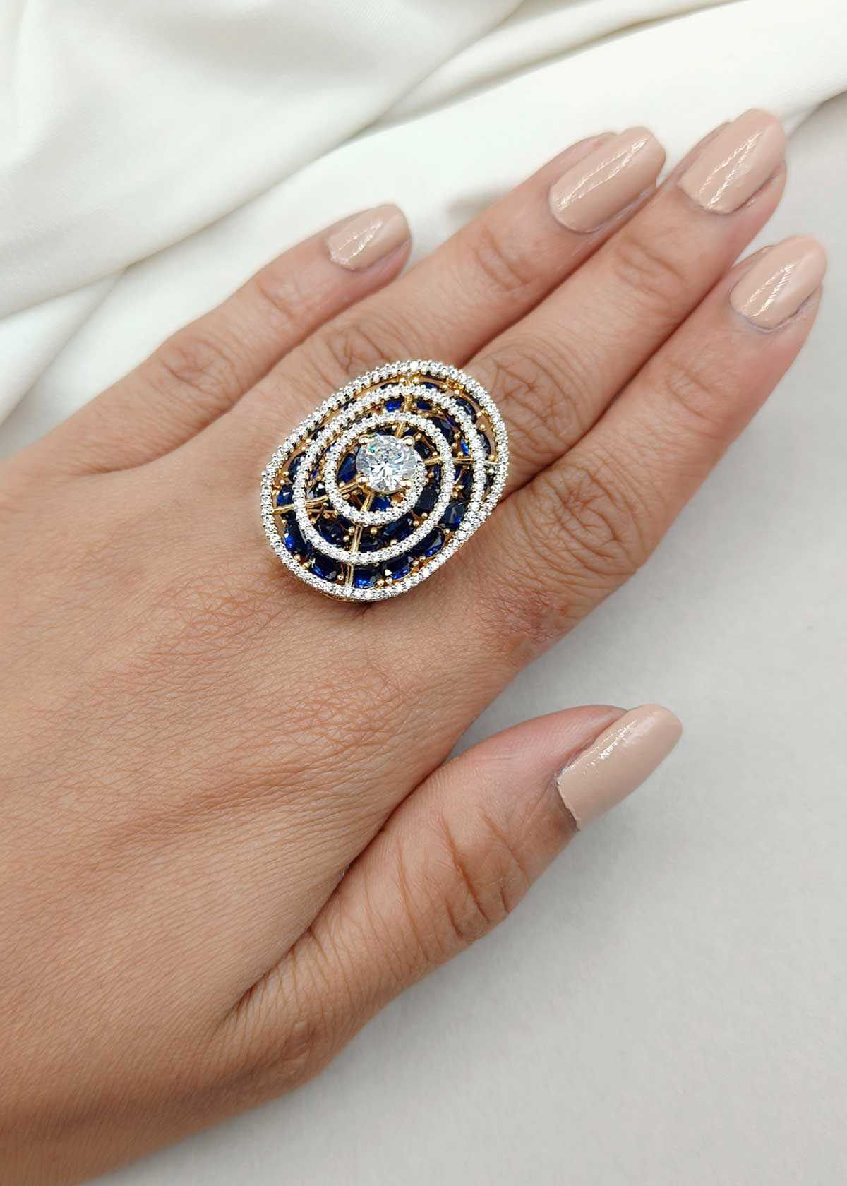 Cubic Zircon Twisted Layered Shape Big Adjustable Finger Ring For Women