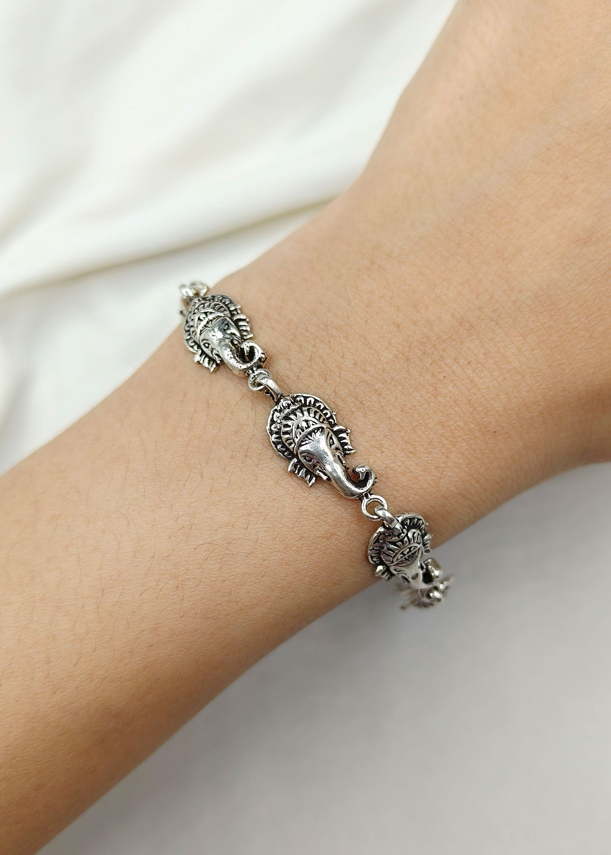 92.5 Sterling Silver Ganesha Motif Silver Plated Loose Bracelet for Women