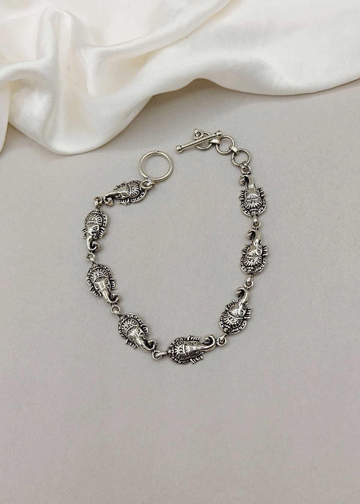92.5 Sterling Silver Ganesha Motif Silver Plated Loose Bracelet for Women