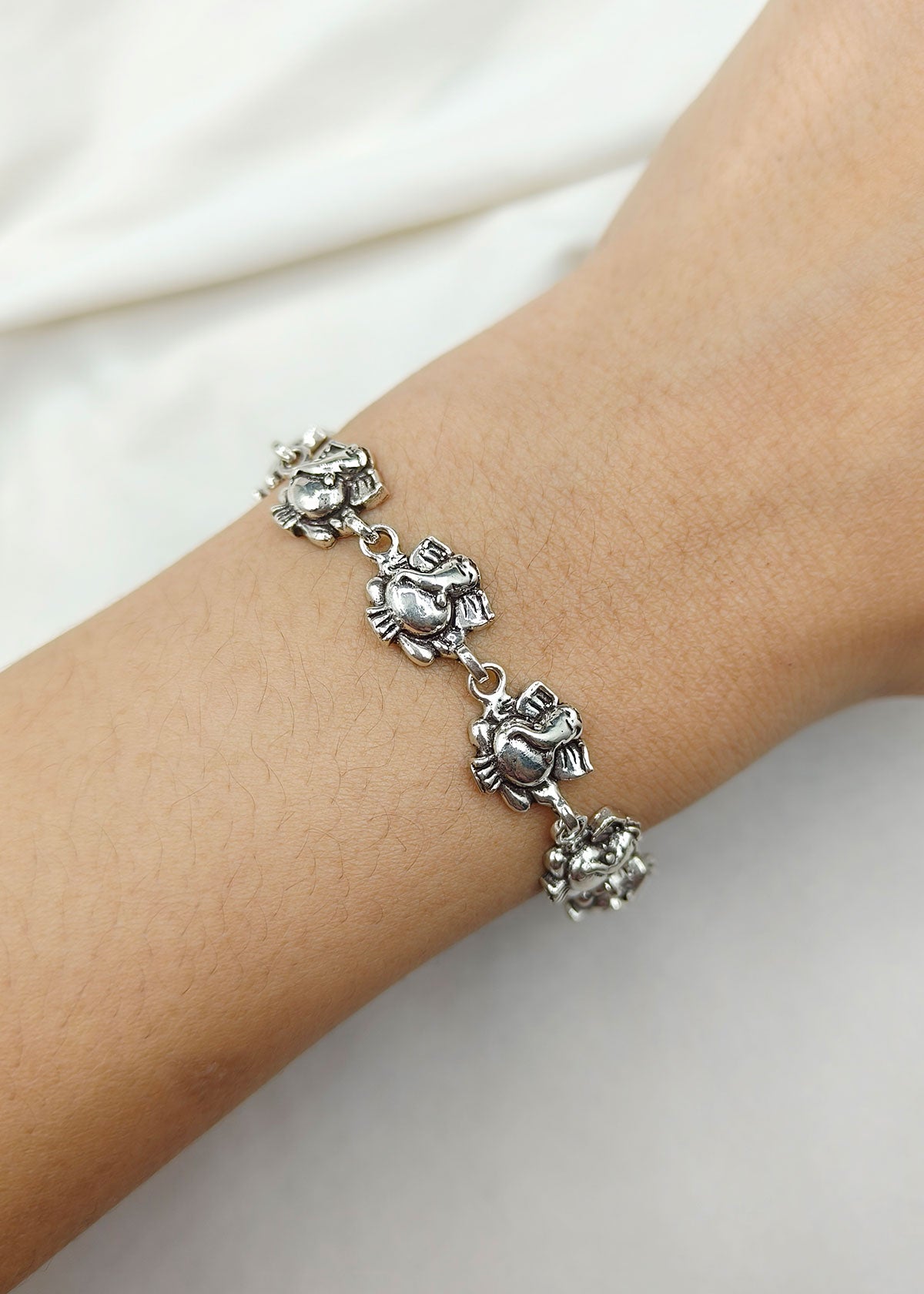 92.5 Sterling Silver Divine Ganesha Silver Plated Link Loose Bracelet for Women