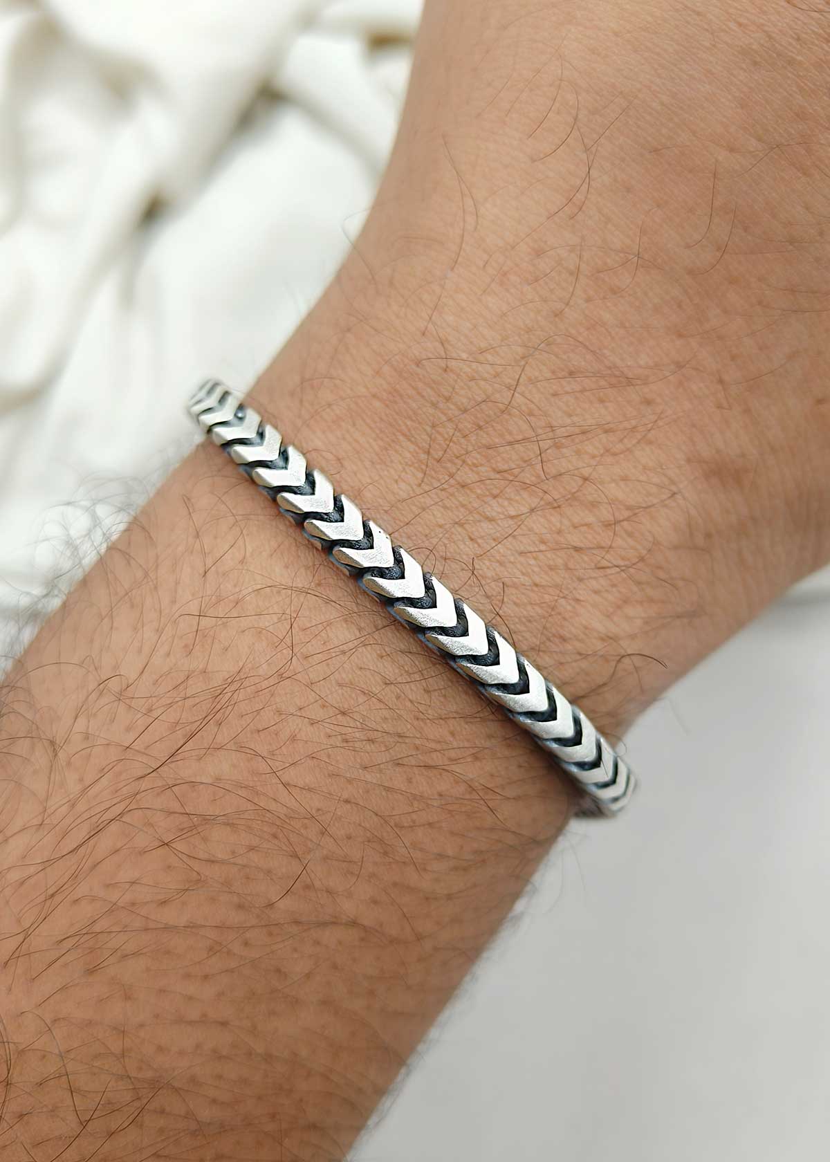 Chevron Chain Style 92.5 Sterling Silver Men's Loose Bracelet