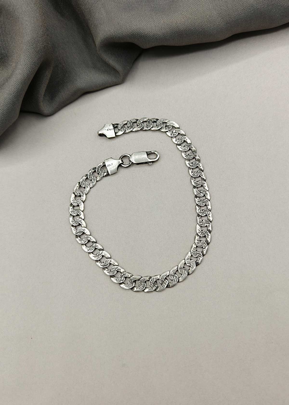 92.5 Sterling Silver Textured Link Loose Bracelet For Men