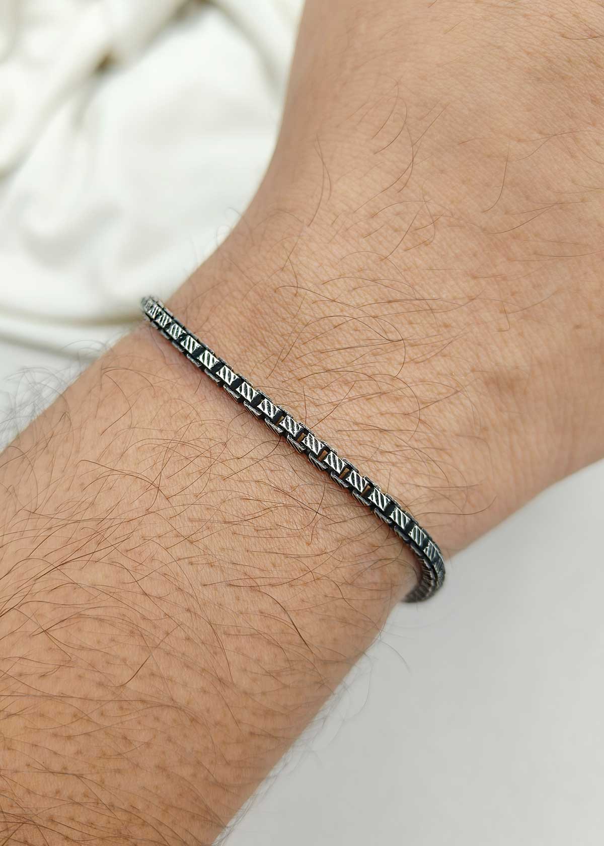 92.5 Sterling Silver Black Oxidized Delicate Loose Bracelet For Men