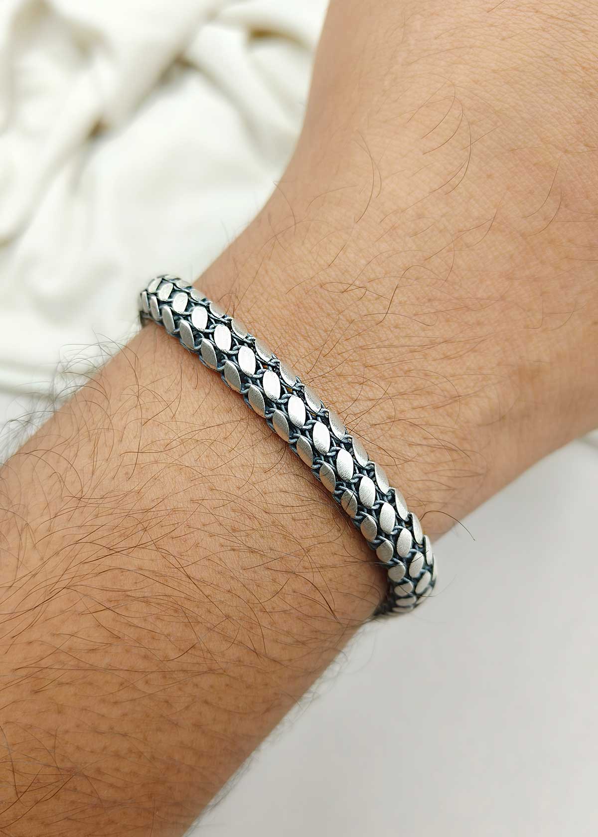 92.5 Sterling Silver Snake Style Bold Pattern Loose Men Bracelet
