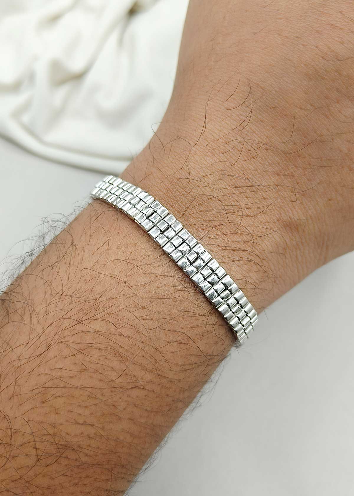 92.5 Sterling Silver Triple Row Square Link Loose Men Bracelet
