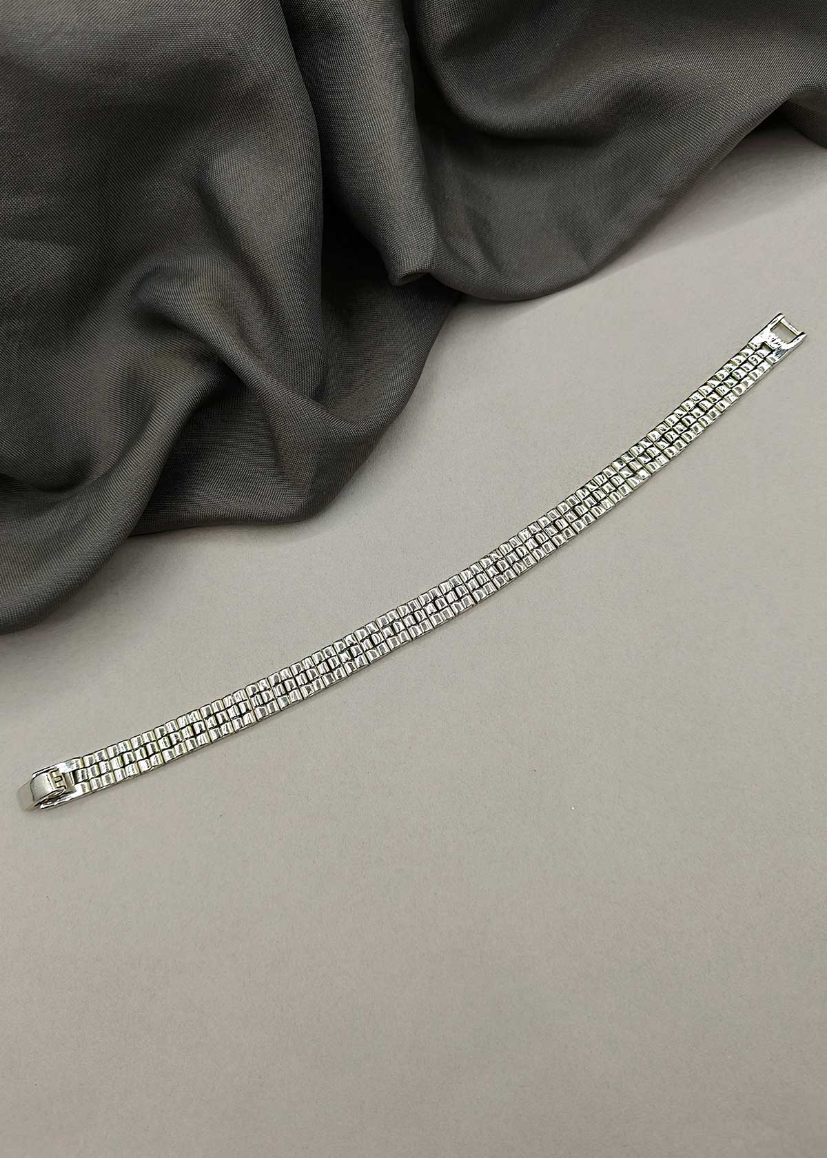 92.5 Sterling Silver Triple Row Square Link Loose Men Bracelet