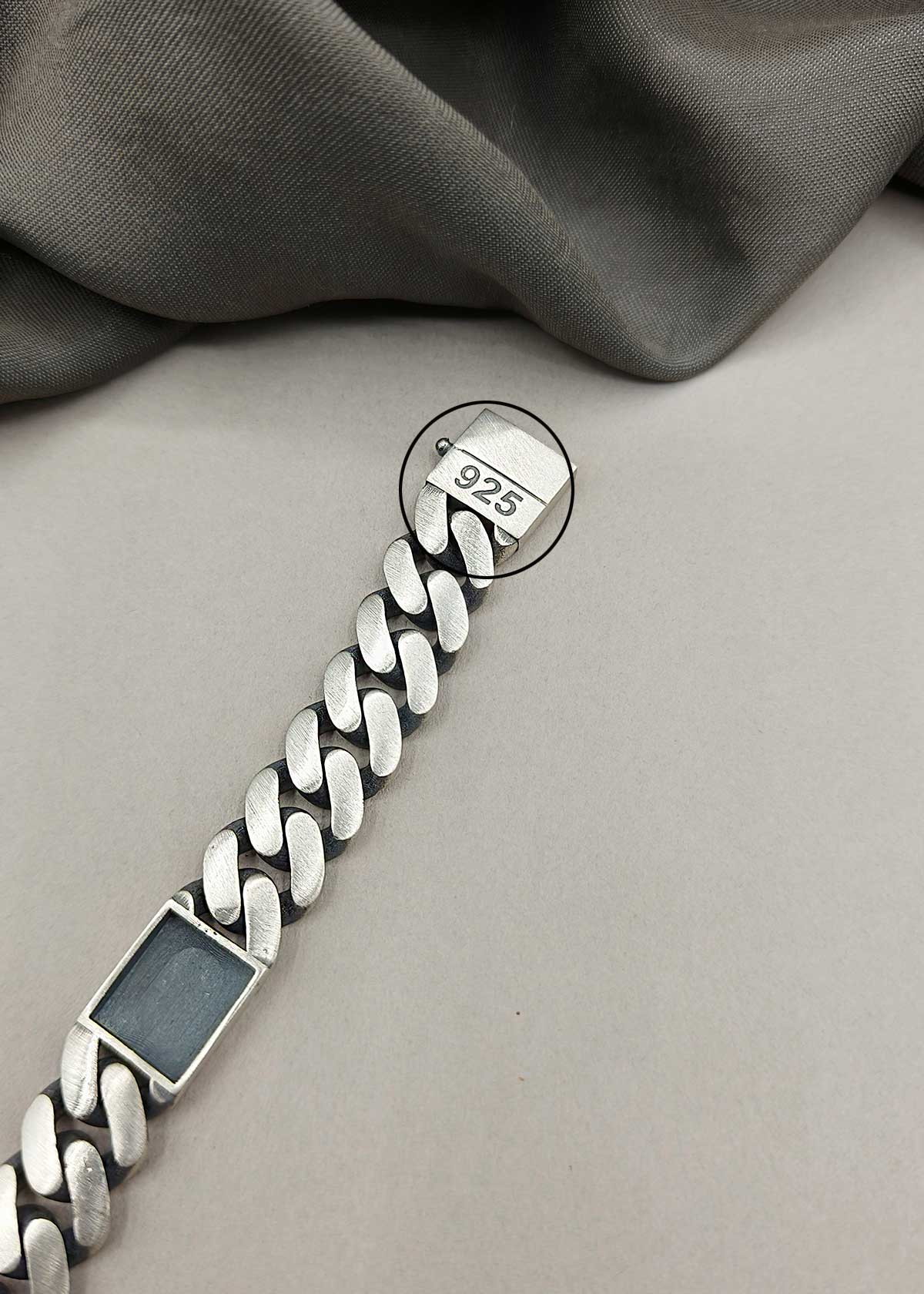 92.5 Sterling Silver Trishul & Om Design Heavy Loose Bracelet For Men