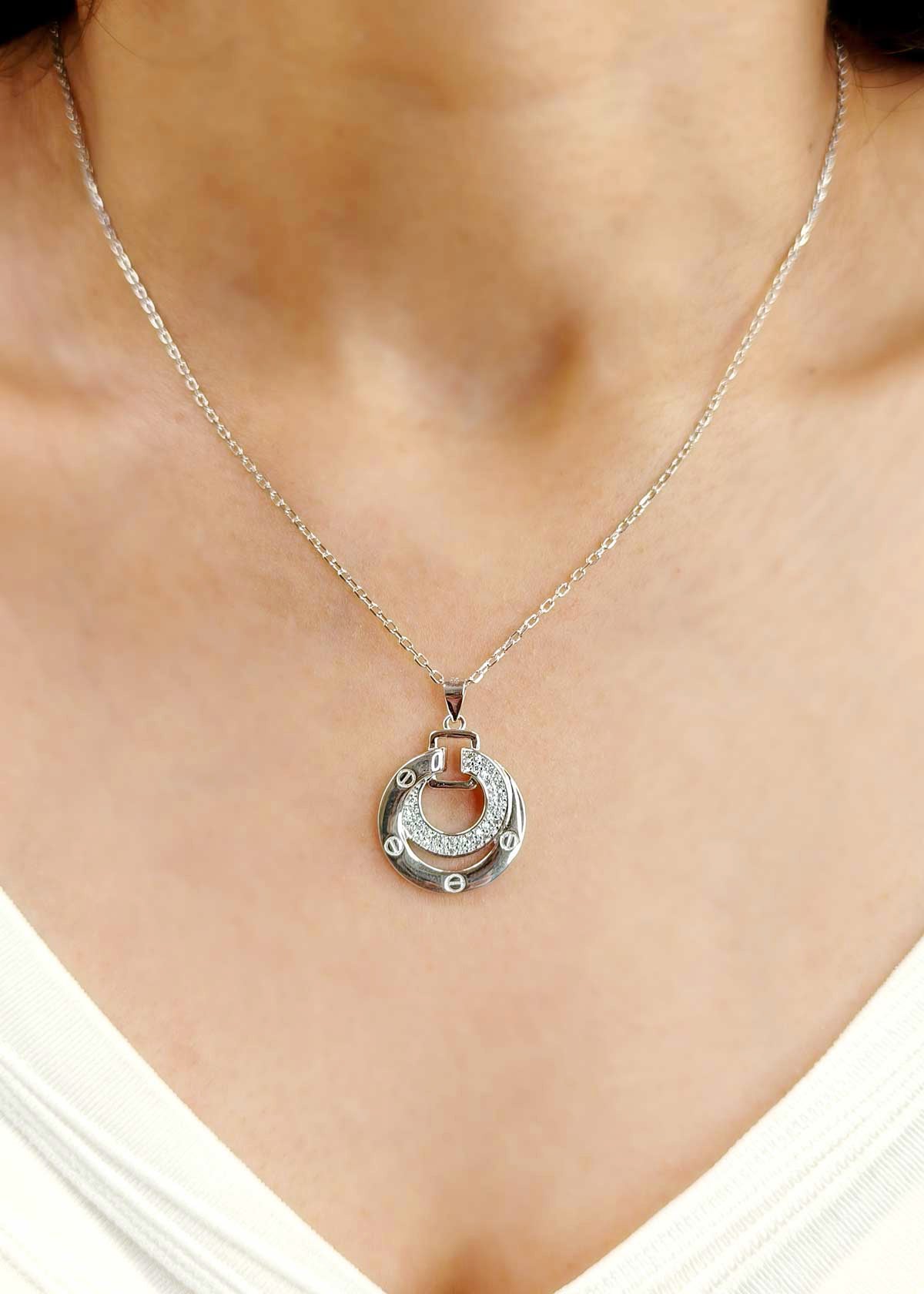 92.5 Sterling Silver Cartier Inspired Cubic Zircon Pendant Set With Chain For Women