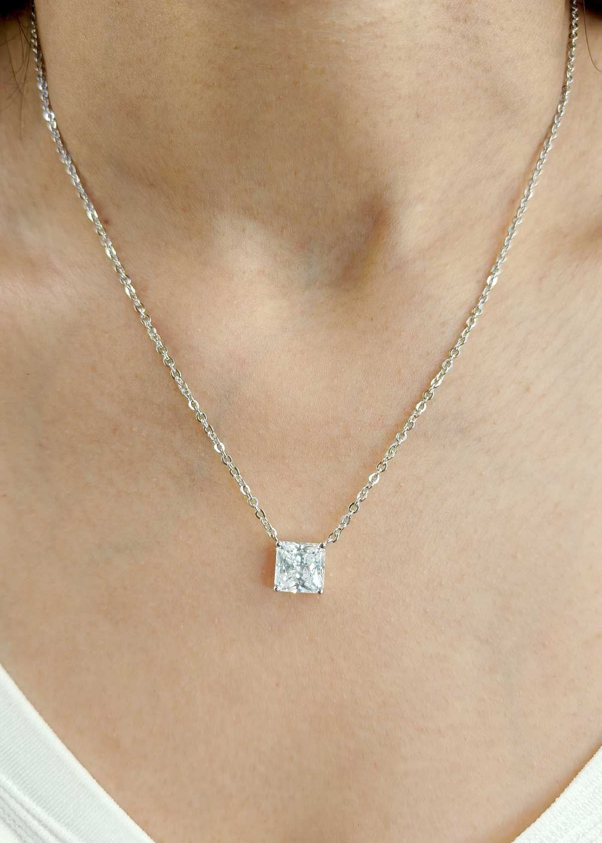 92.5 Sterling Silver Square Shape Pendant Set + Chain For Women