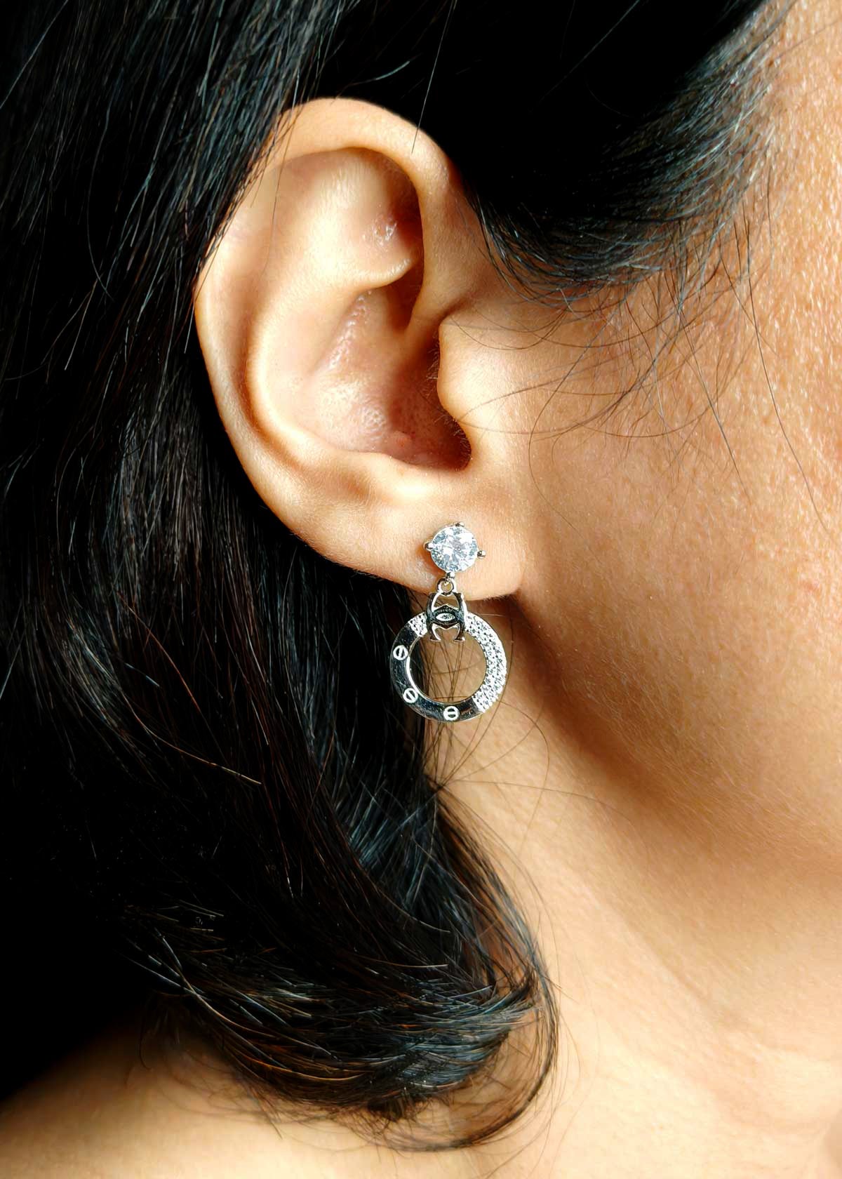 92.5 Sterling Silver Cartier Inspired With Cubic Zircon Small Earrings For Women