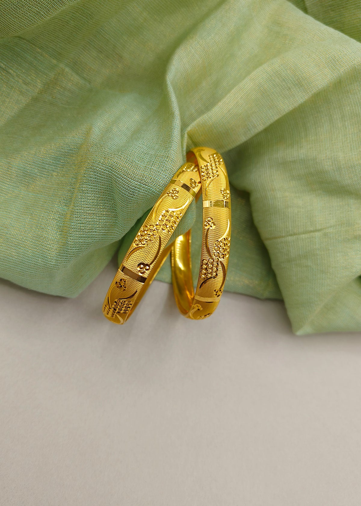 1 Gram Gold Plated Traditional Artistic Pattern Designer Bangles (Pair)