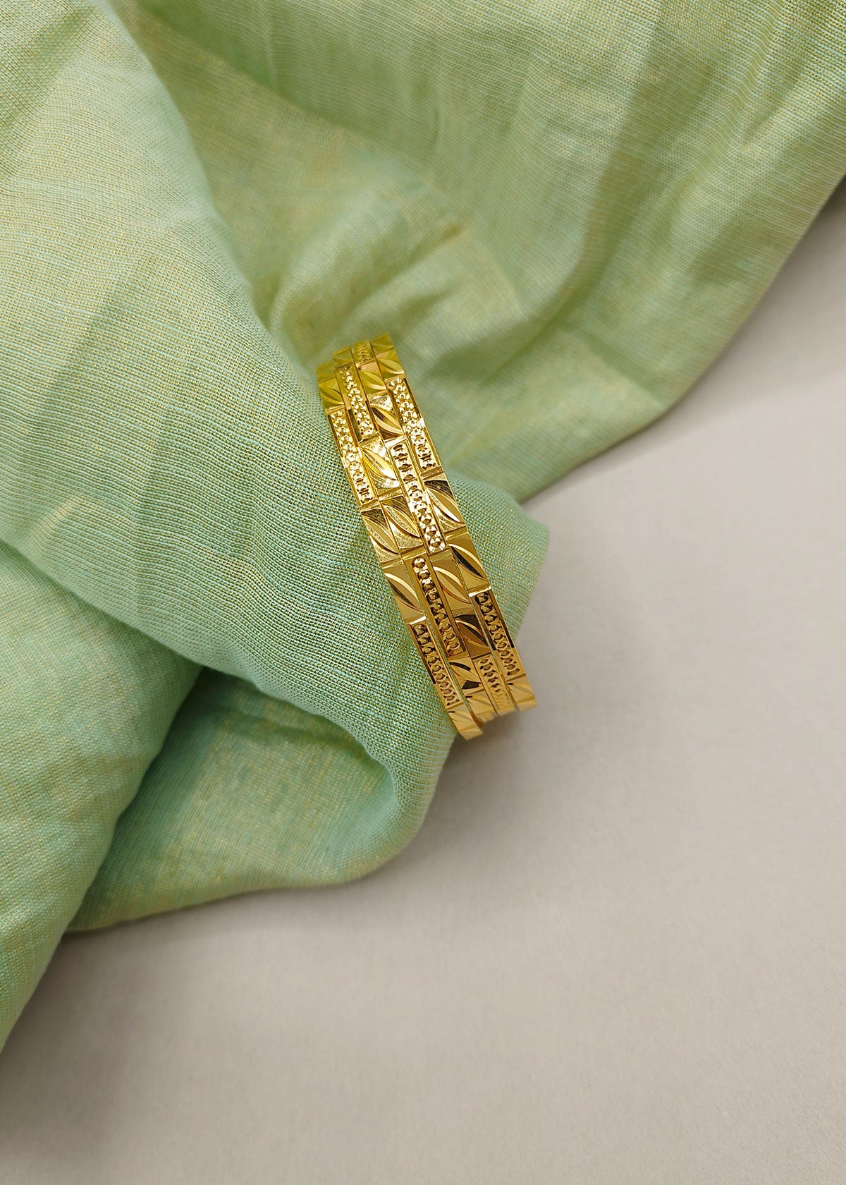 1 Gram Gold Plated Designer Carved Bangles (4 Pcs)