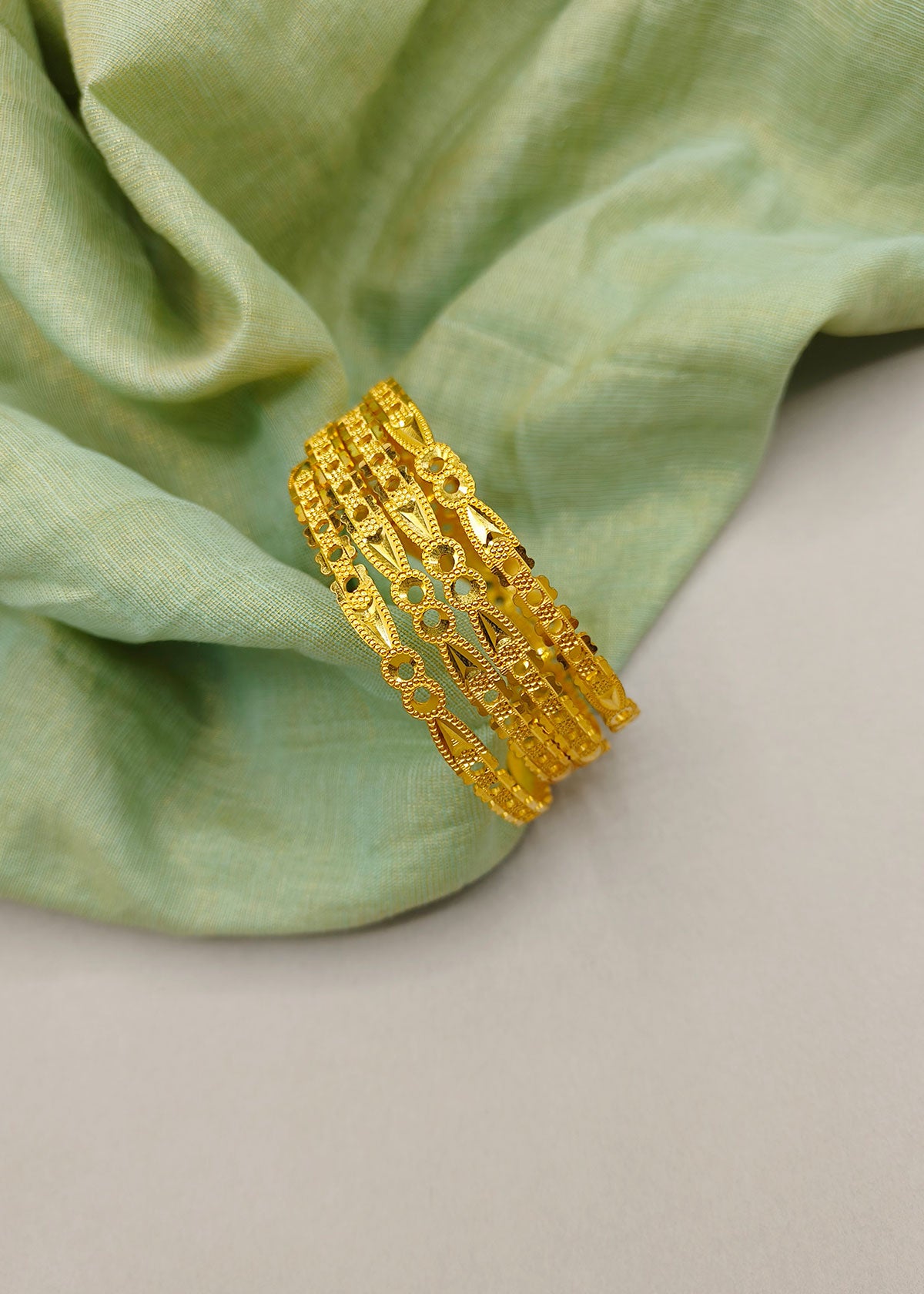 1 Gram Gold Plated Floral Designer Cutwork Bangles (4 Pcs)