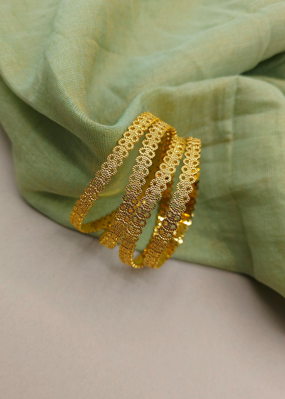 Traditional Floral Pattern 1 Gram Gold Plated Bangles (4 Pcs)
