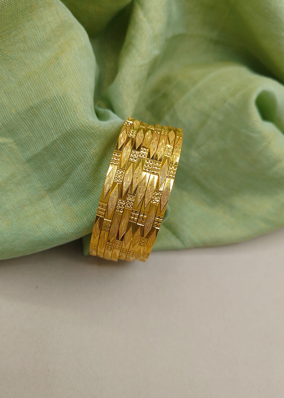 Slim Carved 1 Gram Gold Plated Bangles (4 Pcs)