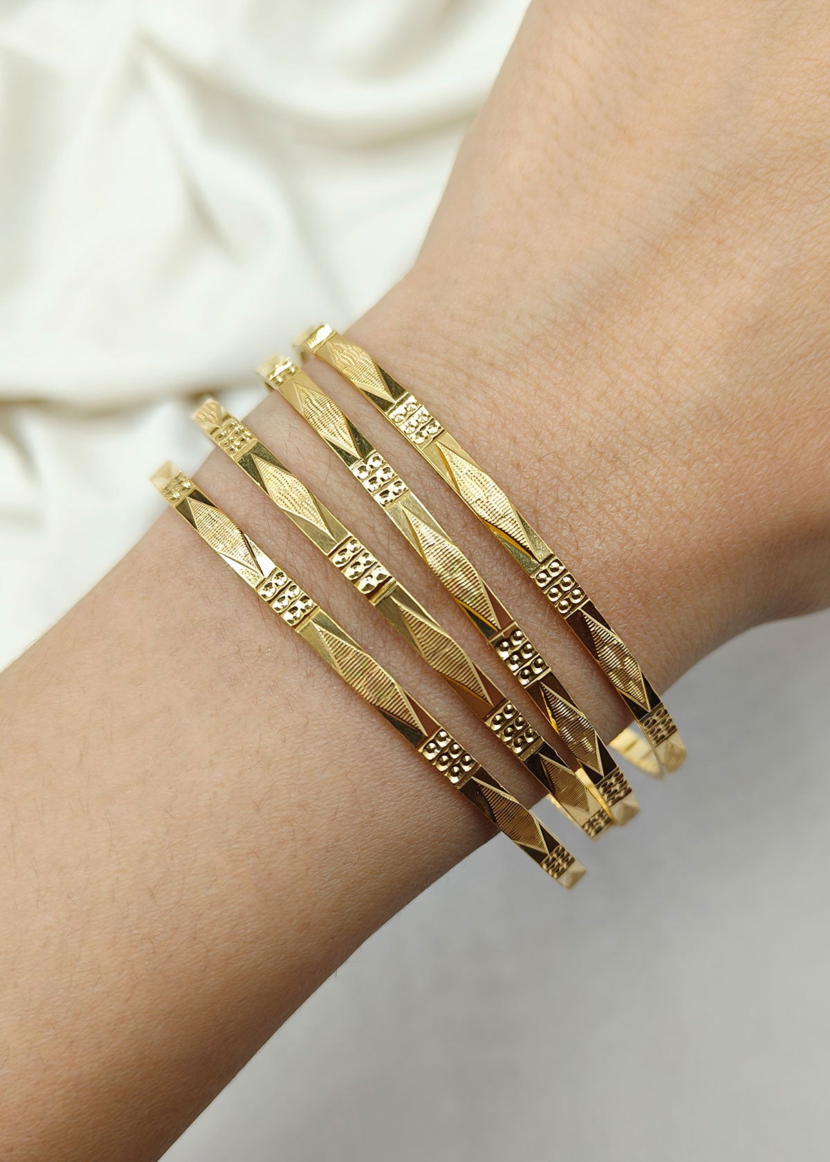 Slim Carved 1 Gram Gold Plated Bangles (4 Pcs)