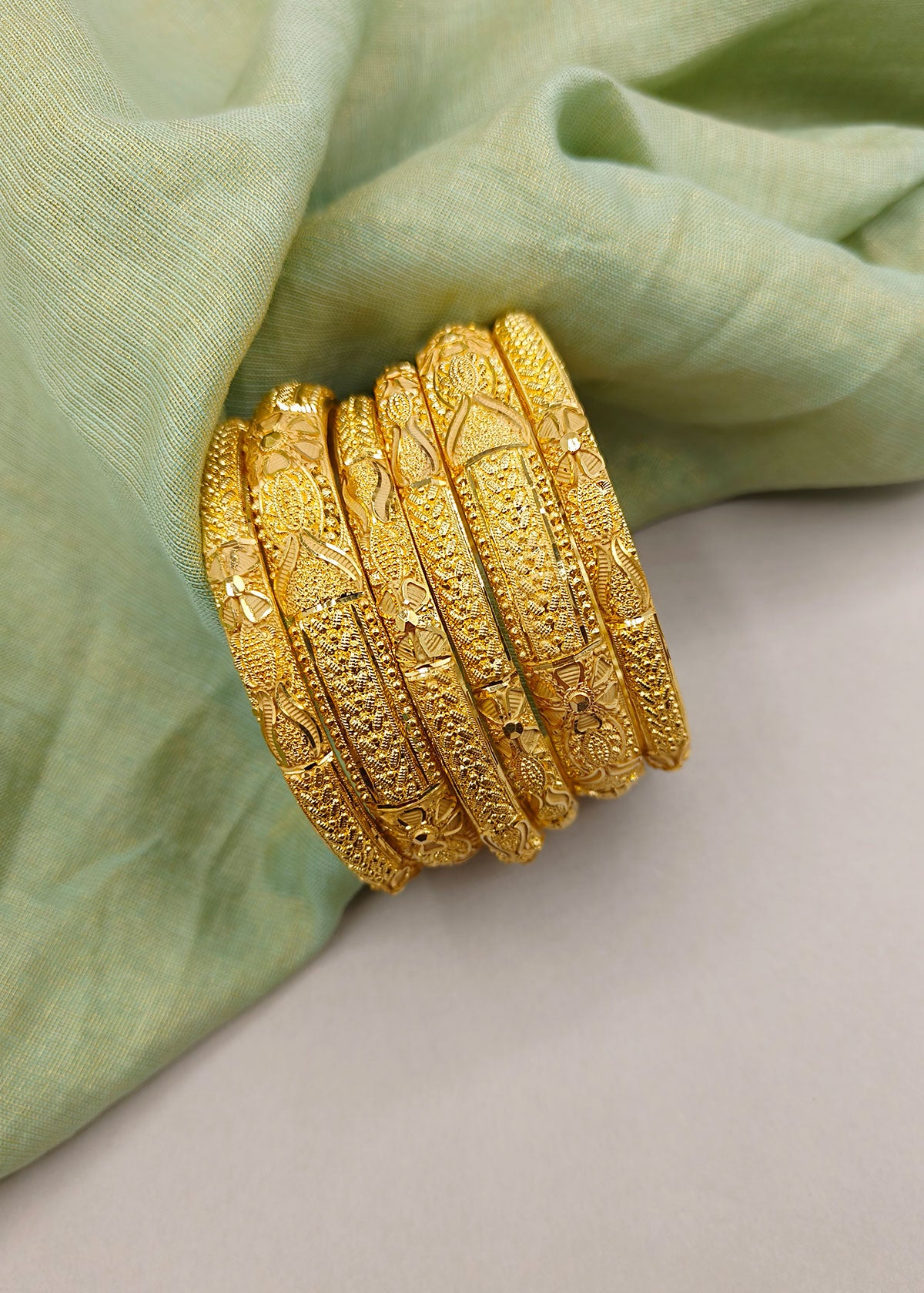 1 Gram Gold Plated Floral Designer Forming Bangles (6 Pcs)