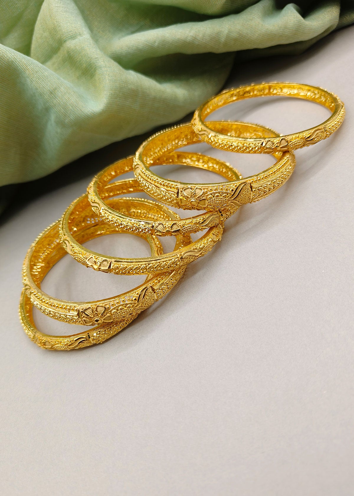 1 Gram Gold Plated Floral Designer Forming Bangles (6 Pcs)