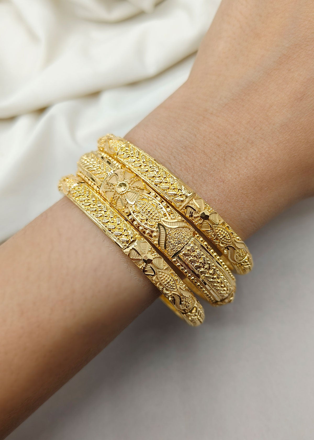 1 Gram Gold Plated Floral Designer Forming Bangles (6 Pcs)