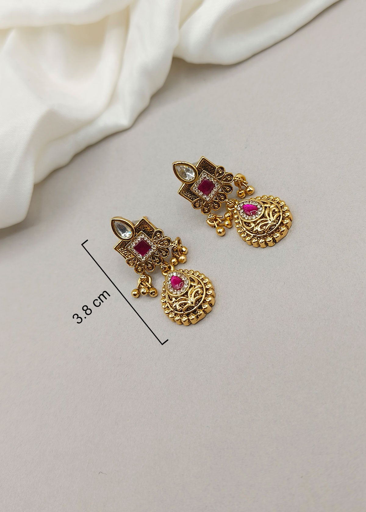Traditional Antique Gold Plated Pink Leaf Designer Short Temple Necklace Set