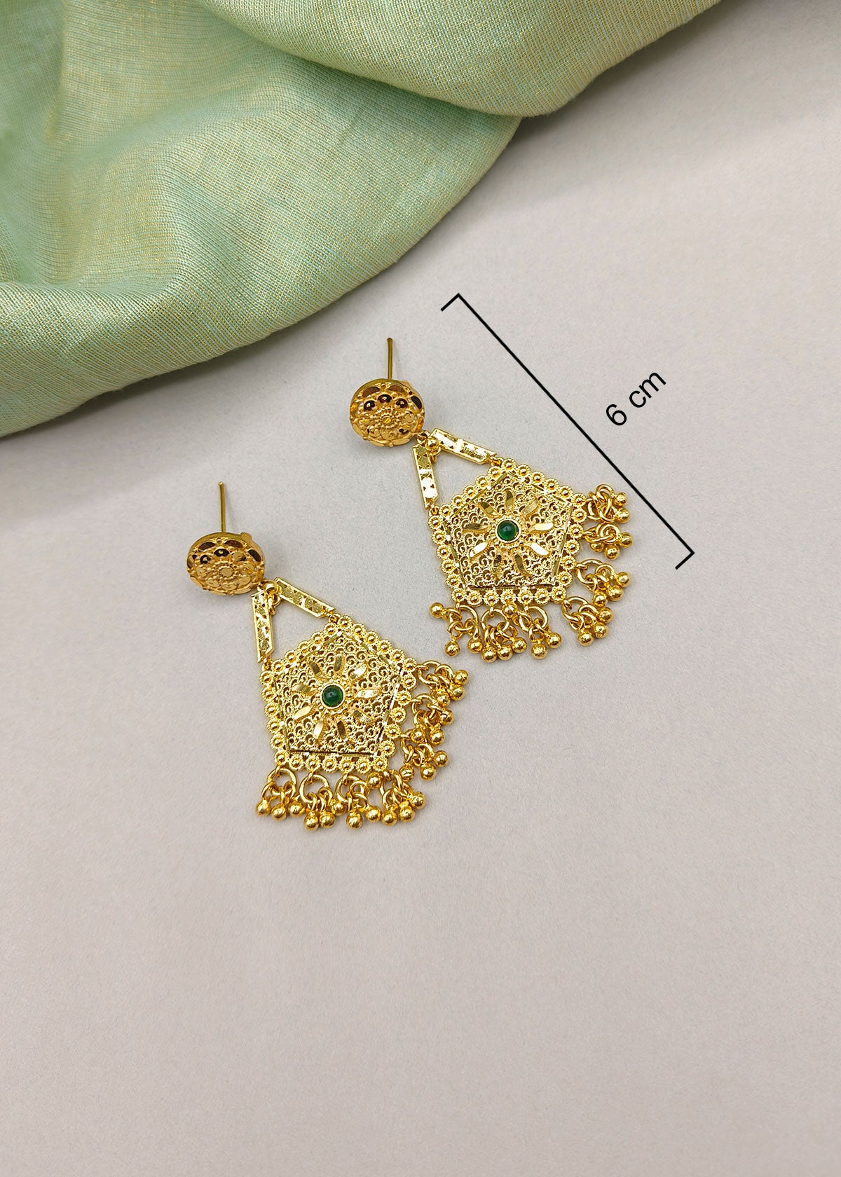 Traditional 1 Gram Gold Gold Plated With Green Stone Short Necklace Set