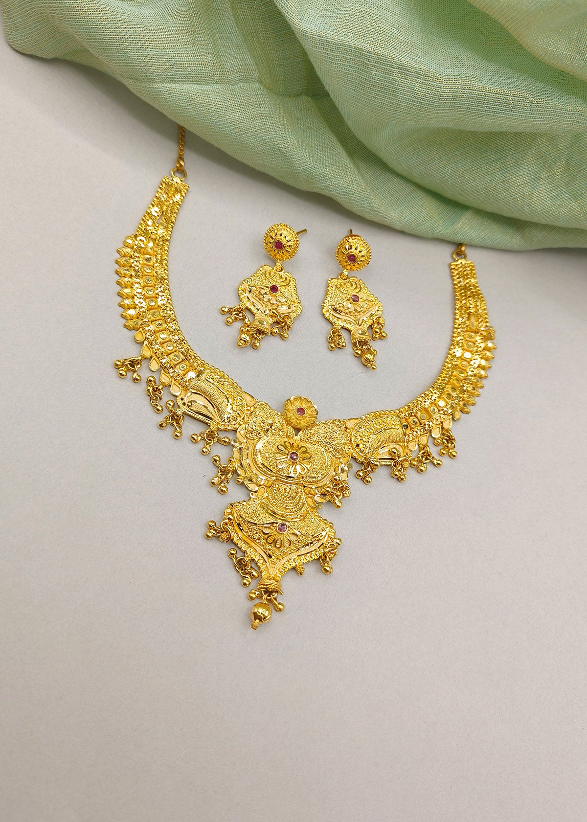Traditional 1 Gram Gold Gold Plated Floral Designer Short Necklace Set