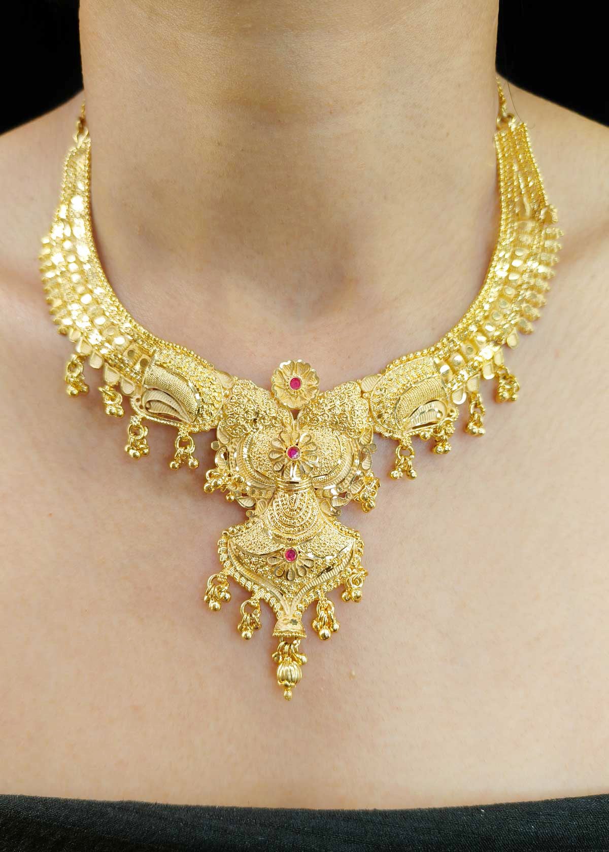 Traditional 1 Gram Gold Gold Plated Floral Designer Short Necklace Set