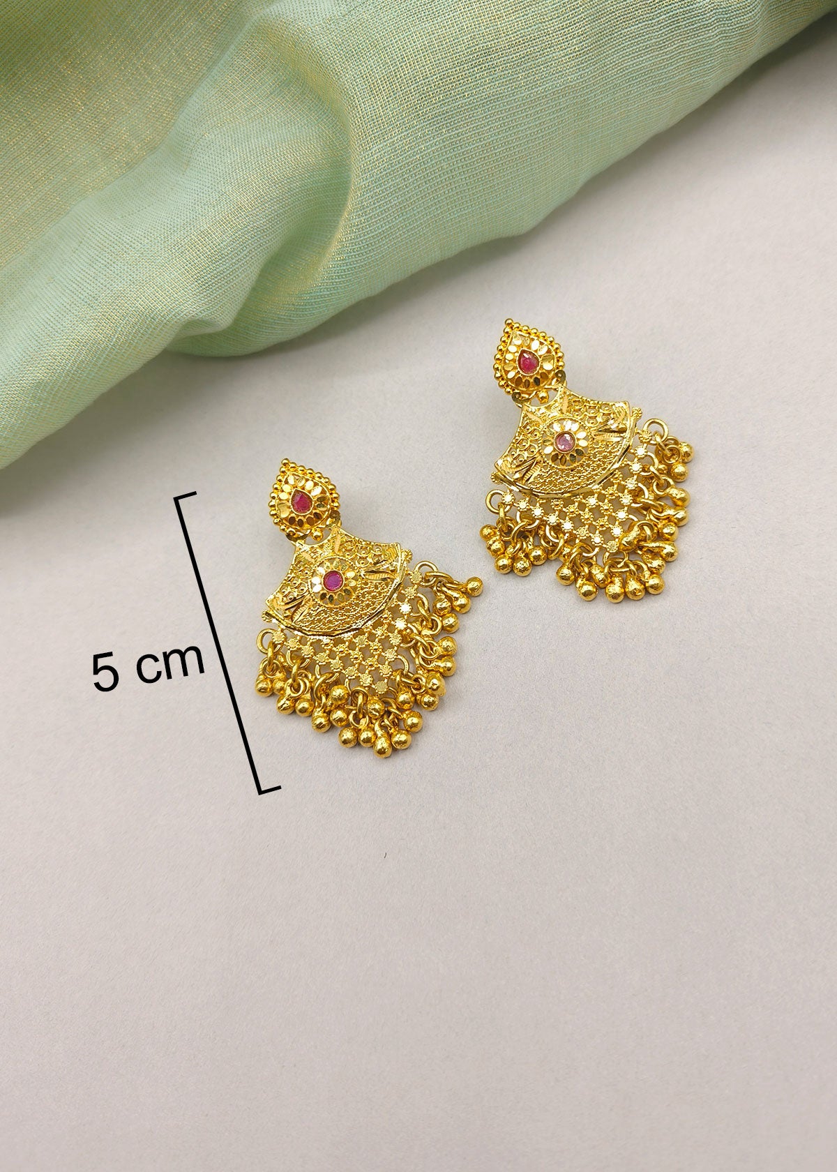 Heritage Royal 1 Gram Gold Gold Plated With Dark Pink Stone Short Necklace Set