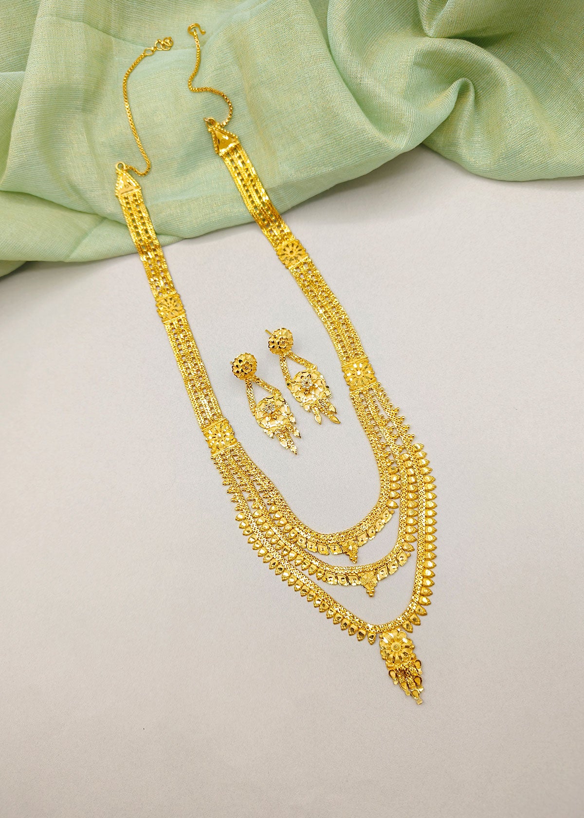 1 Gram Gold Plated 3 layered Long Necklace Set