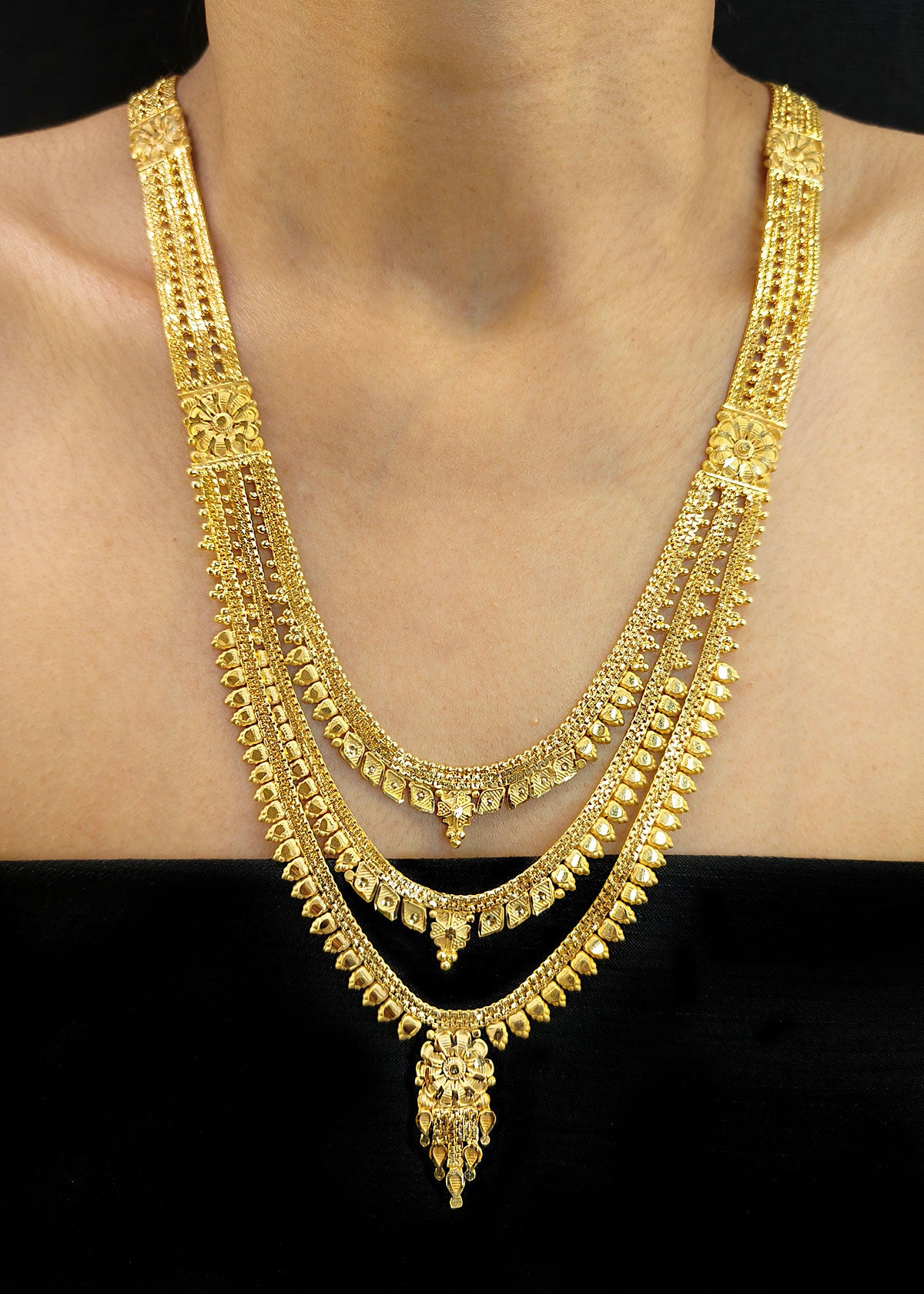 1 Gram Gold Plated 3 layered Long Necklace Set