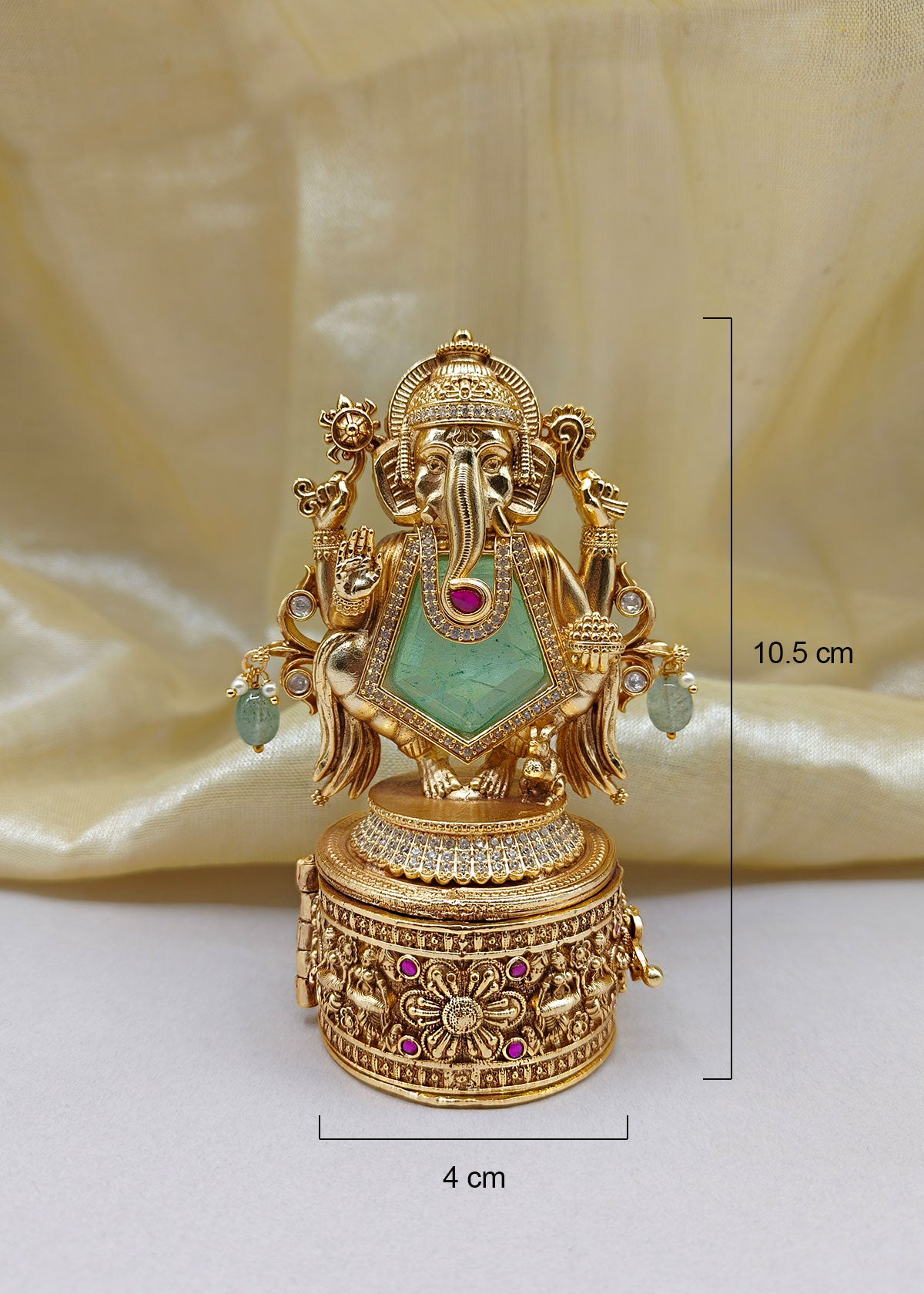 Traditional Lord Ganesh Design Antique Gold Plated Sindoor Box/ Kumkum Box