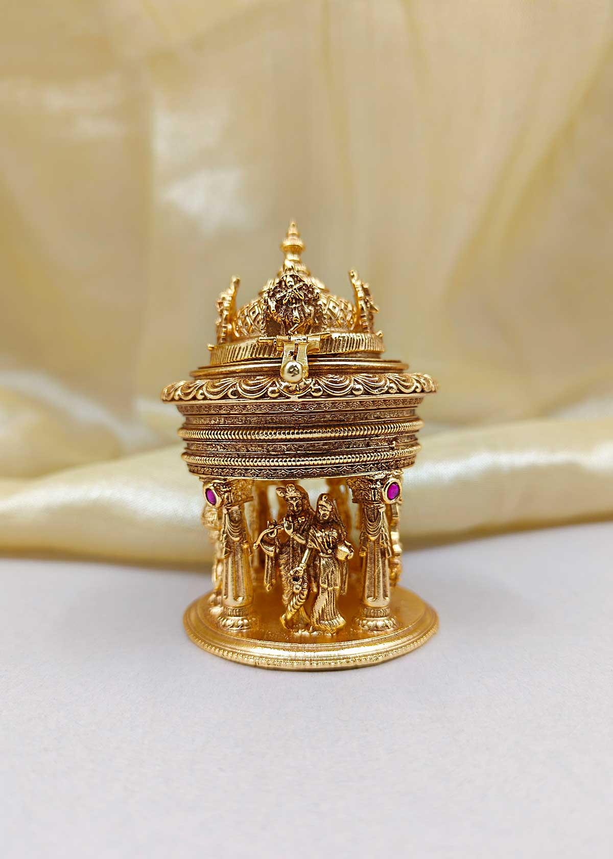Traditional Divine Antique Gold Plated Kumkum Box / Sindoor Box