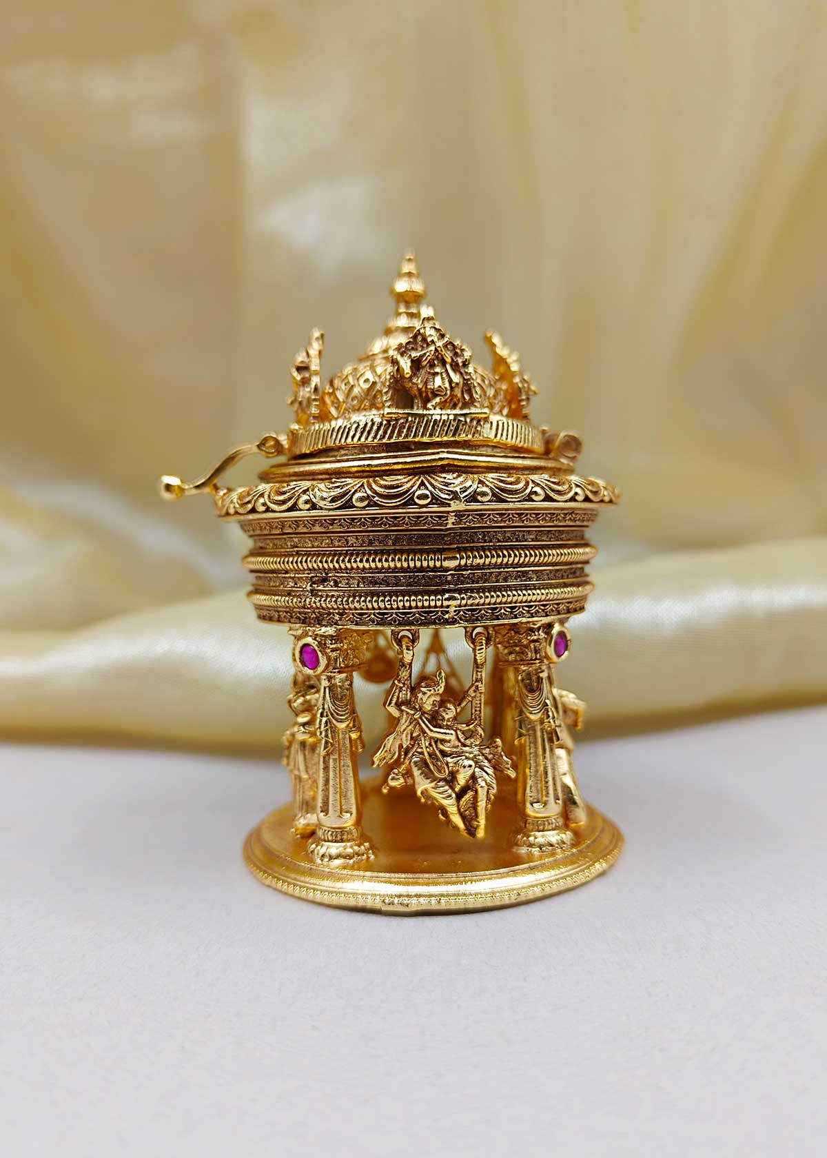 Traditional Divine Antique Gold Plated Kumkum Box / Sindoor Box