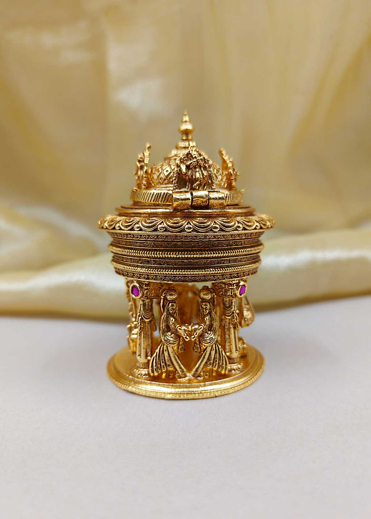 Traditional Divine Antique Gold Plated Kumkum Box / Sindoor Box