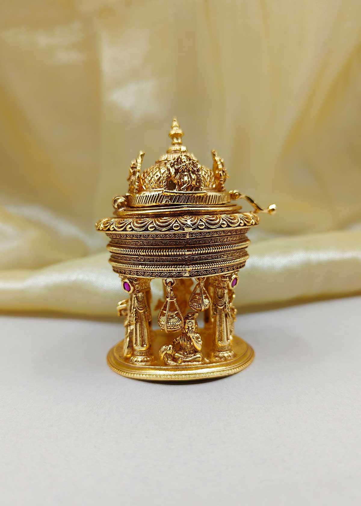 Traditional Divine Antique Gold Plated Kumkum Box / Sindoor Box
