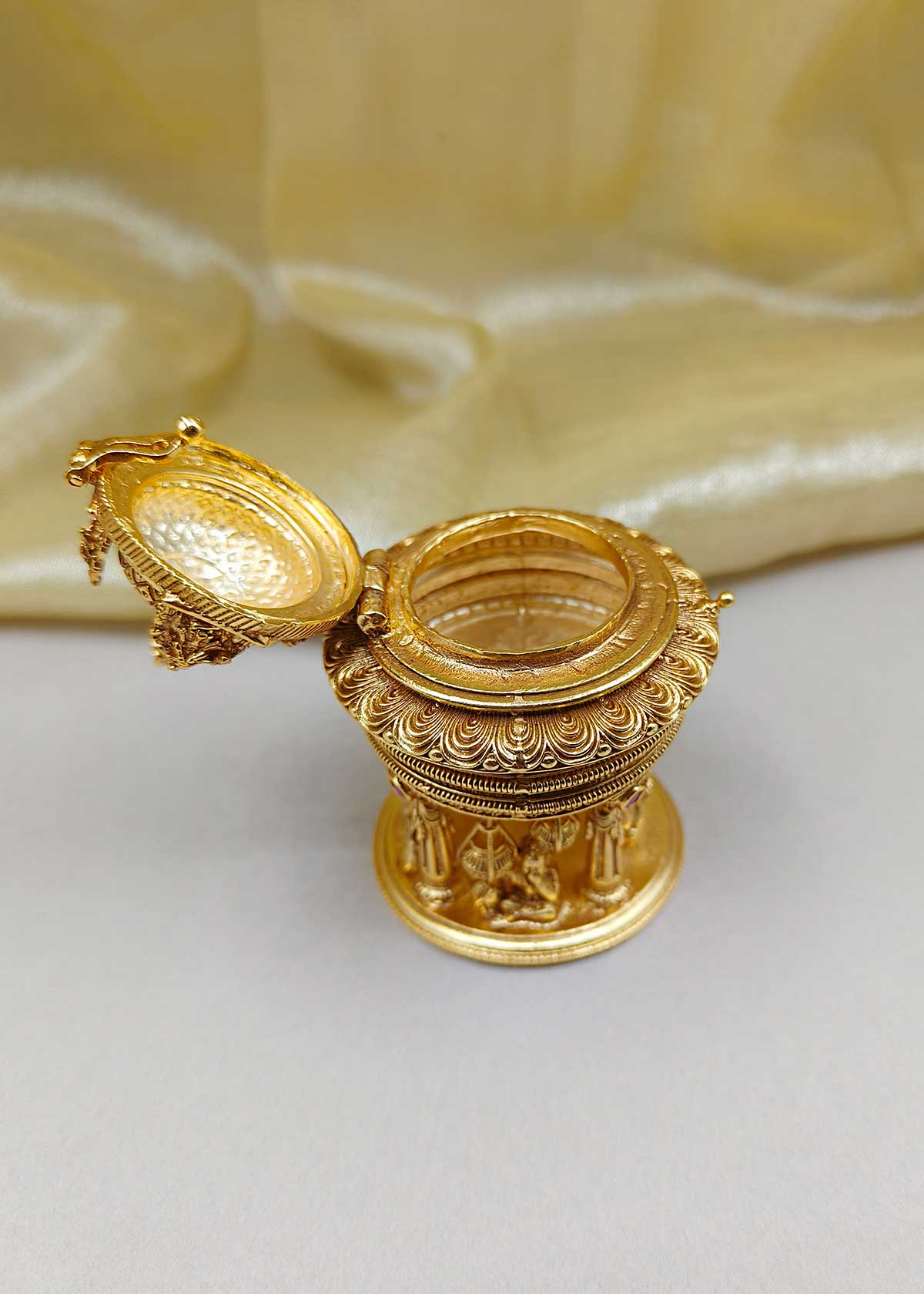 Traditional Divine Antique Gold Plated Kumkum Box / Sindoor Box