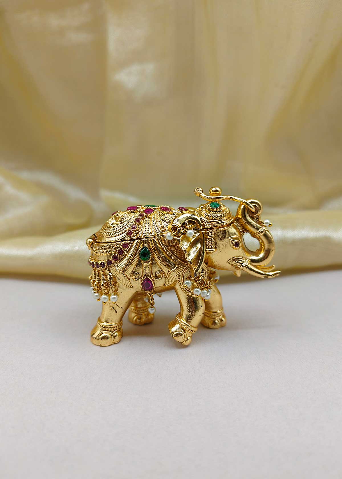Royal Elephant Antique Gold Plated Kumkum Box / Sindoor Box