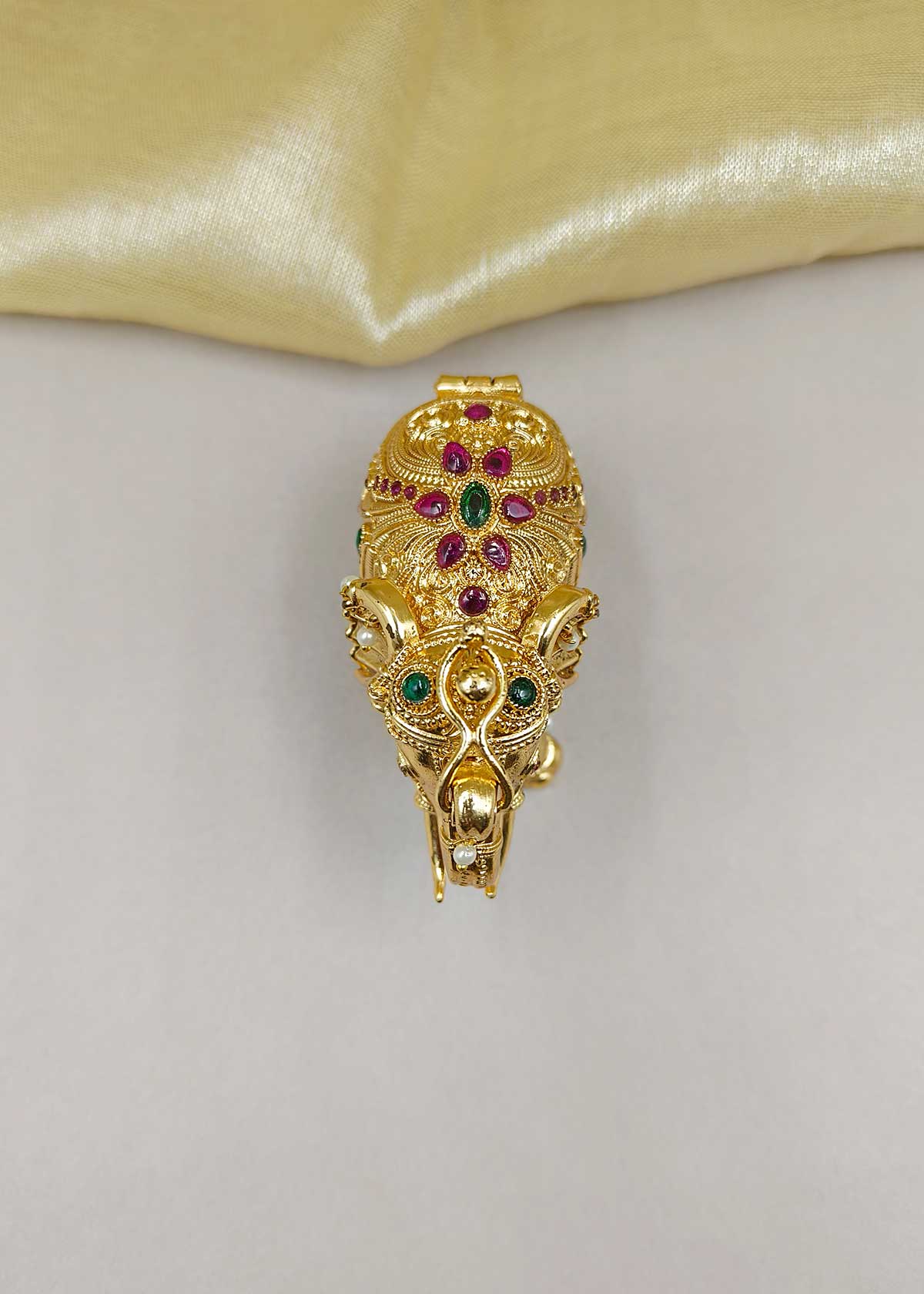 Royal Elephant Antique Gold Plated Kumkum Box / Sindoor Box