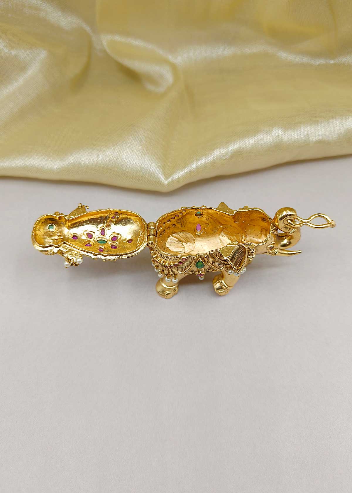 Royal Elephant Antique Gold Plated Kumkum Box / Sindoor Box